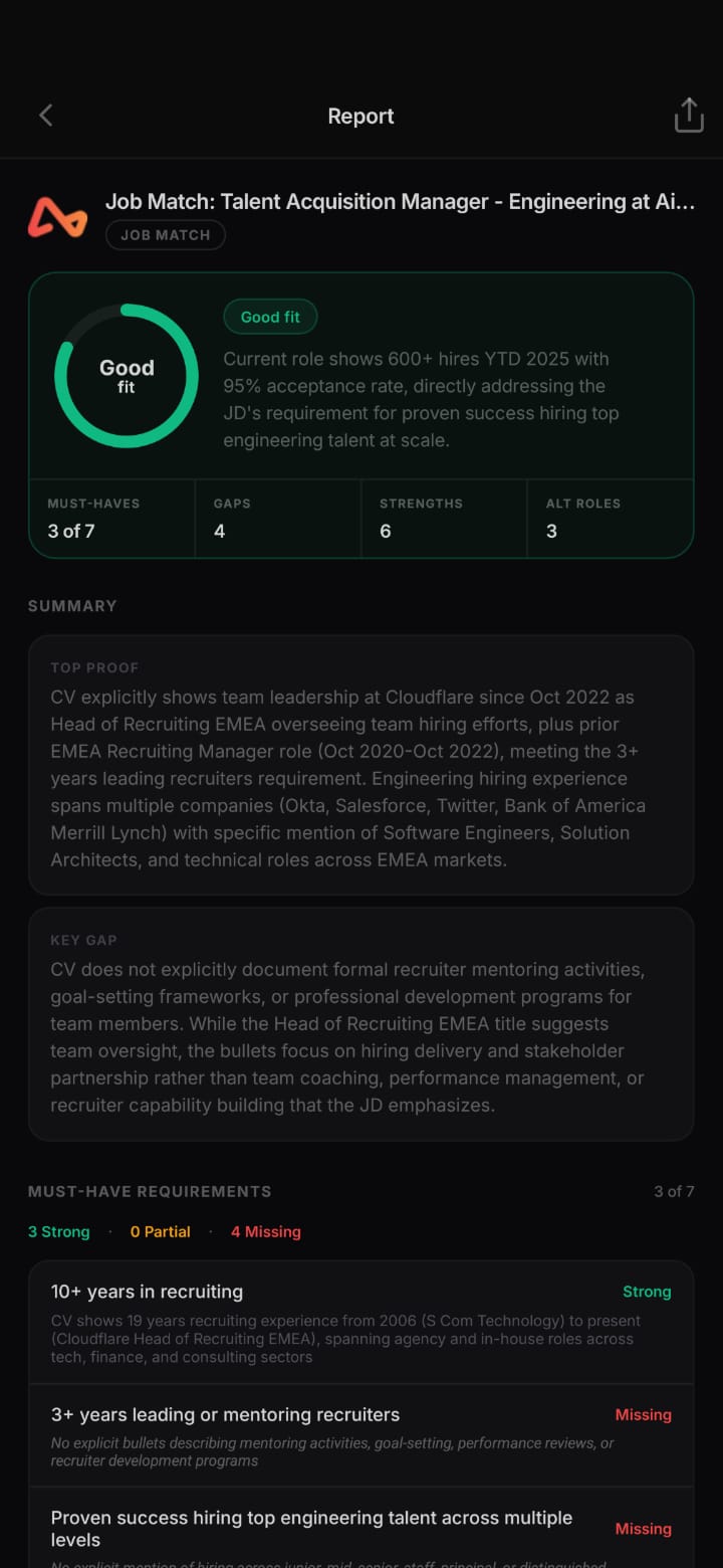 Execue job match report